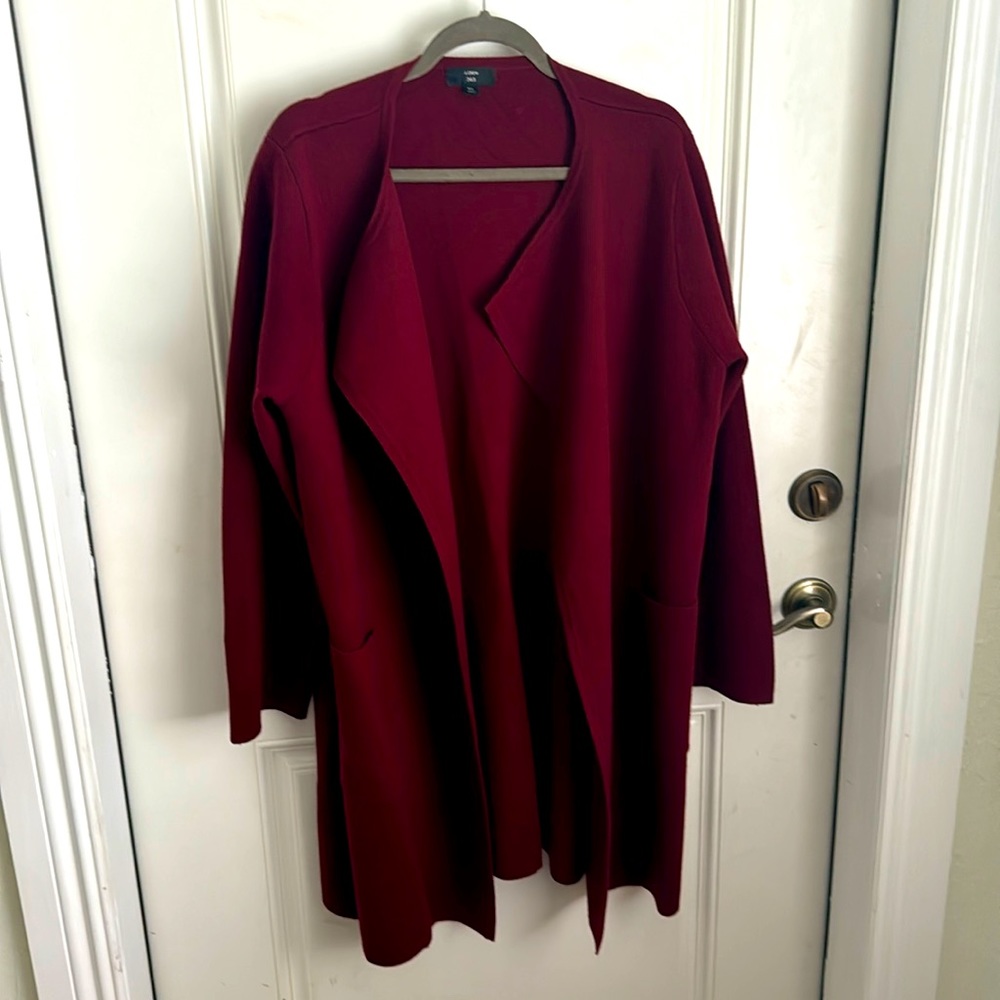 J Crew 365 Long Sweater Jacket XL in Rich Brown Merino Wool Blend